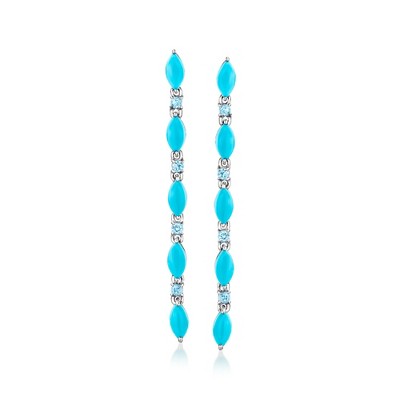 Ross-Simons Turquoise and .50 ct. t.w. Sky Blue Topaz Linear Drop Earrings in Sterling Silver