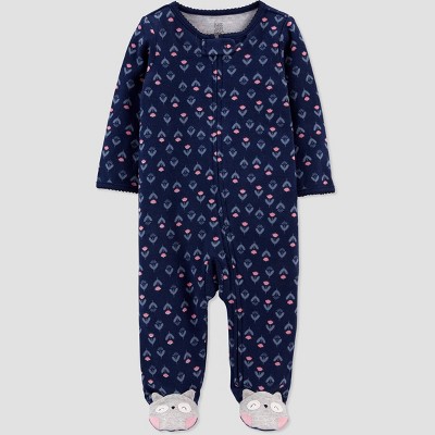 Image of Baby Girls' Owl Interlock Footed Pajama - Just One You® made by carter's Navy 3M