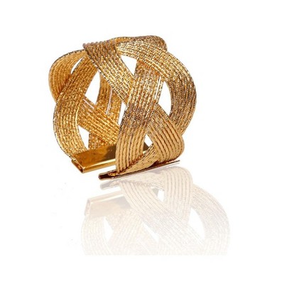 Classic Touch Set Of 6 Napkin Rings Woven Gold