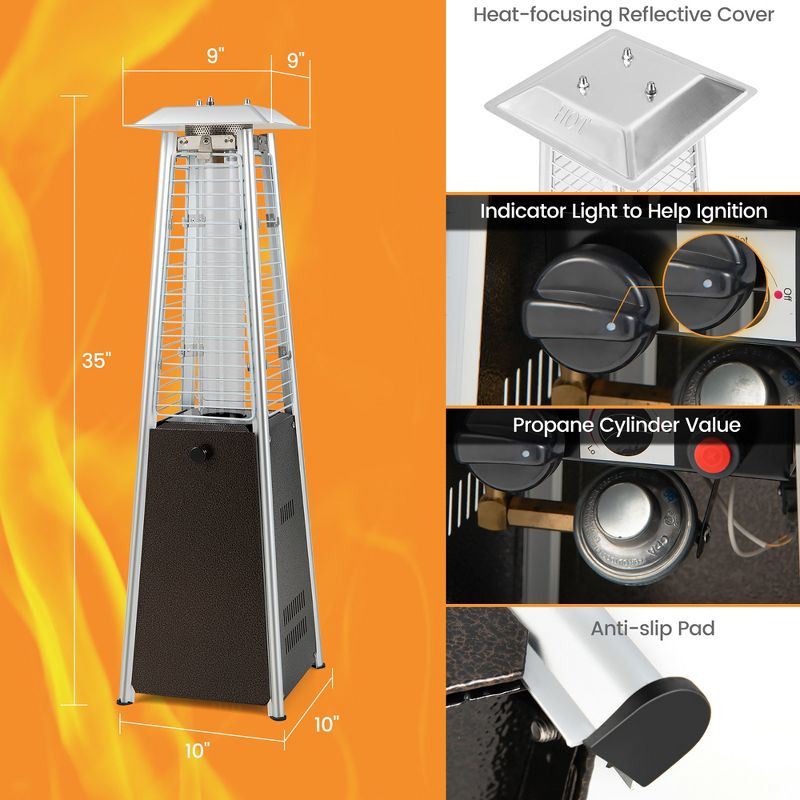 Costway 35'' Portable Tabletop Pyramid Patio Heater Steel Propane gas 9500 BTU, 4 of 10