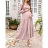 Maternity Dress Women's V-Neck Puff Sleeve Pleated Maternity Maxi Dress for Baby Shower or Casual Wear  lightgreenflower XL - 2 of 4