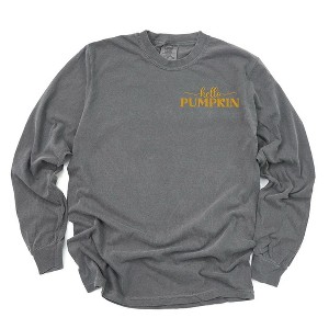 Simply Sage Market Women's Embroidered Hello Pumpkin Long Sleeve Garment Dyed Tee - 1 of 4