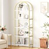 Bookshelf 5 Tier Bookcase Arched Display Racks Tall Standing Bookshelves Metal Frame Modern Storage Rack Shelf Large Wood Book Shelf - 4 of 4