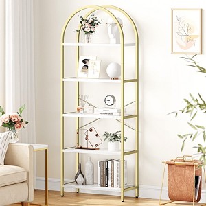 5 Tier Bookcase Arched Display Racks Tall Standing Bookshelves Metal Frame Open Storage Rack Shelf Large Book Shelf for Bedroom, Living Room - 1 of 4