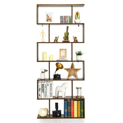 Modern 6-Tier S-Shaped Coffee Wooden Bookshelf