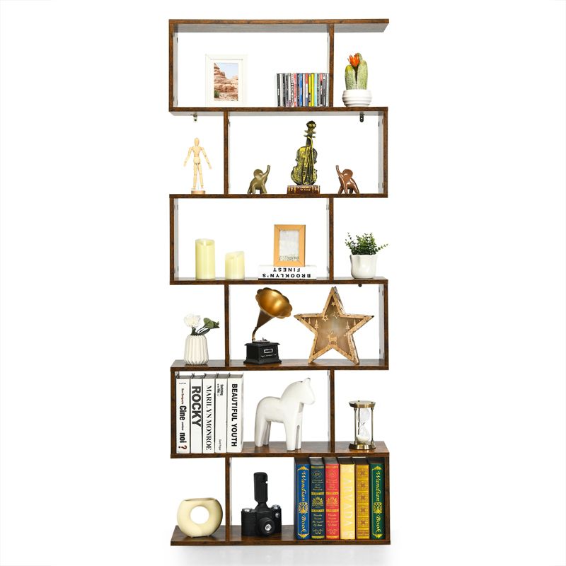 Tangkula 2 PCS 6-Tier S-Shaped Wooden Bookshelf Storage Bookcase Multifunctional  Display Stand Shelf, 4 of 9