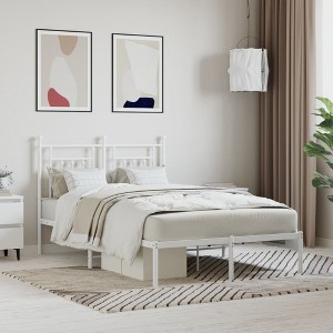 vidaXL Metal Bed Frame with Headboard White 53.1 in.x74.8 in. - 1 of 4