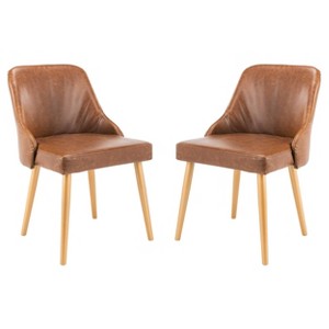Set of 2 Lulu Upholstered Dining Chair Light Brown/Gold - Safavieh