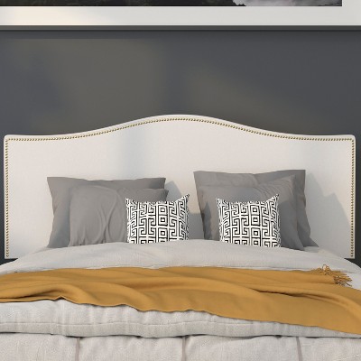 Lexington Full-Size White Fabric Headboard with Brass Nailhead Trim