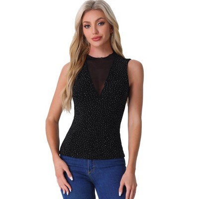 Allegra K Women's Sleeveless Mesh Glitter Party Club Sparkly Blouse