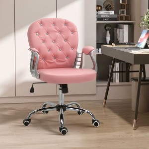 Resenkos Home Office Chair Computer Chair,Pu Leather Home Office Chair, Button Tufted Desk Chair With Padded Armrests, Height And Swivel Wheels, Pink - 1 of 4