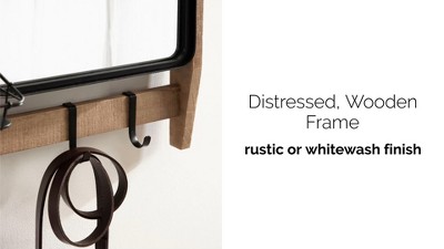 Rustic Brown Wall Organizer with Mirror and Hooks