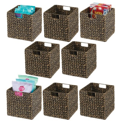 mDesign Woven Hyacinth Kitchen Storage Organizer Basket Bin, 4 Pack, White Wash