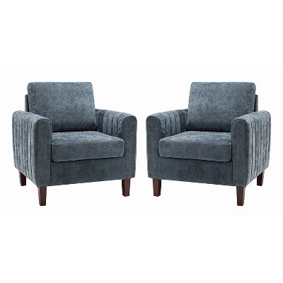Set of 2 Deionides Tufted Wooden Upholstered Comfy Club Chair For Bedroom And Living Room With Wood Legs  | ARTFUL LIVING DESIGN