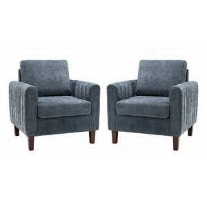 Set of 2 Deionides Tufted Wooden Upholstered Comfy Club Chair For Bedroom And Living Room With Wood Legs  | ARTFUL LIVING DESIGN - 1 of 4