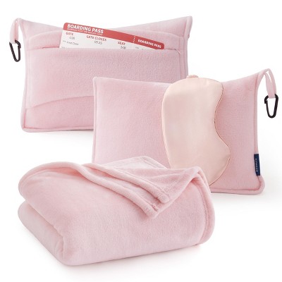 Travel Blanket Airplane Compact with Storage Bag Packable Blanket with Eye Mask Lightweight 3-in-1 Travel Essentials  Functioned as Pillow