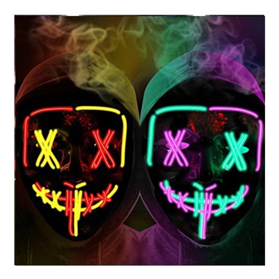 GustoWave 2pcs Light up Mask LED Mask-Purge Mask, X Eyes Scary Masks,Costume Mask with 3 Lighting Modes for Halloween Festival Party-Unisex Adult Mask