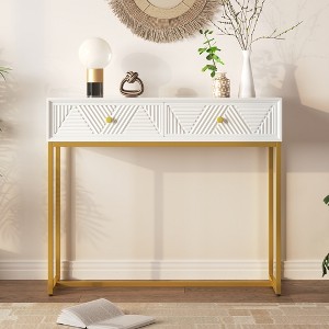 Whisen Modern Stripe Design Console Table with Two Drawers and Metal Legs - 1 of 4