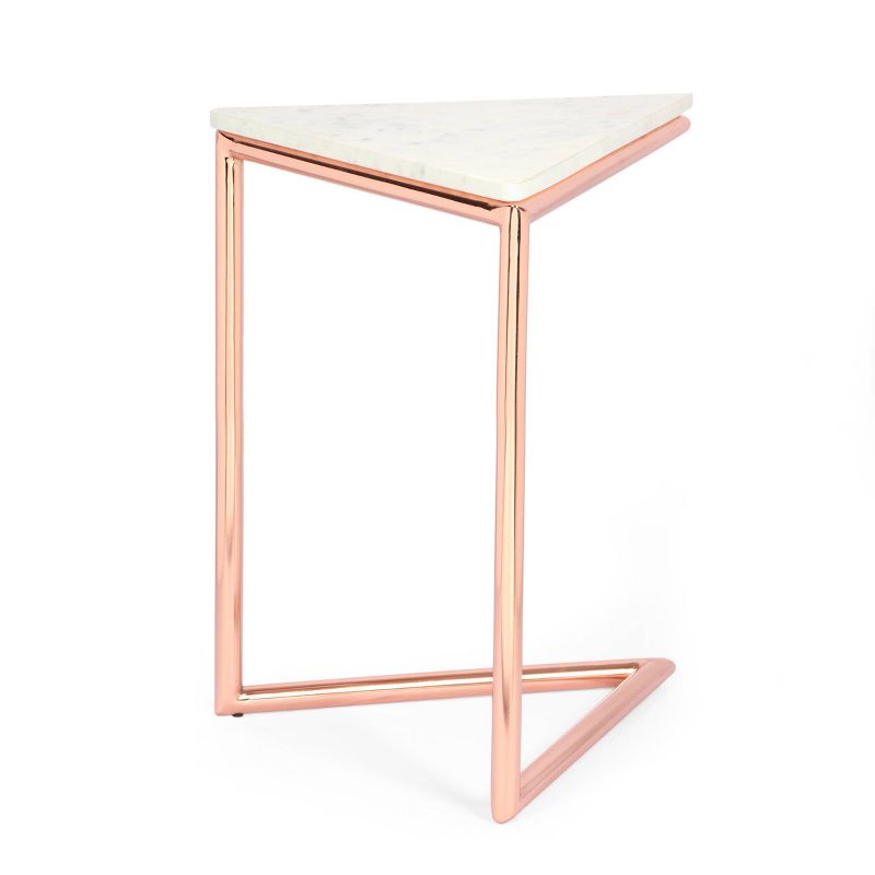 Corral Modern Glam Handcrafted Banswara Marble Top C Shaped Side Table White/Rose Gold - Christopher Knight Home, 4 of 12
