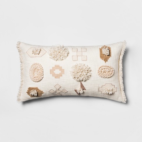 Embroidered Geo Oversize Lumbar Throw Pillow White Opalhouse