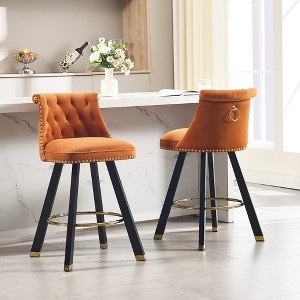 MOONMISS Set of 2 velvet bar chairs,Back pull point design, 360 degree rotation, back pull loop detachable design, rivet decoration - 1 of 4