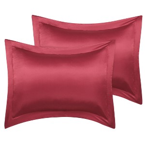 PiccoCasa Satin Silky Oxford Machine Washable Envelope Closure Euro Sham Pillowcases 2 Pcs - 1 of 4