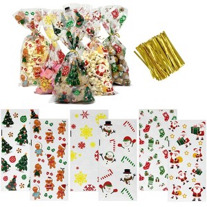 Wrapables 100pcs Christmas Cellophane Treat Bags and Ties - 1 of 4