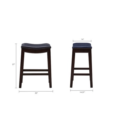 Navy Saddle Style Backless Wooden Counter Stool