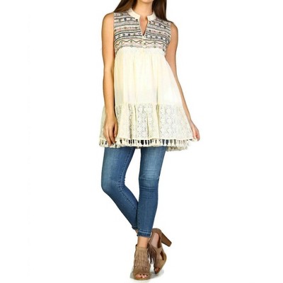 Women's Lace & Fringe Embroidered Sleeveless Dress - Velzera