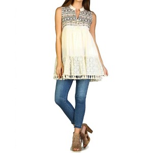 Women's Lace & Fringe Embroidered Sleeveless Dress - Velzera - 1 of 3