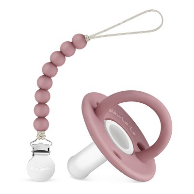 Image of Lulababe Pacfier and Clip Set - Soft Medical Grade Silicone Paci and Clip Holder Newborns and Infants - Plum + Clear, Stage 1  (0-6m) - 1 Set