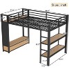 Queen size Loft Bed Frame with Wardrobe,Metal Loft Bed with Storage Shelves and Pegboard,Black - 4 of 4