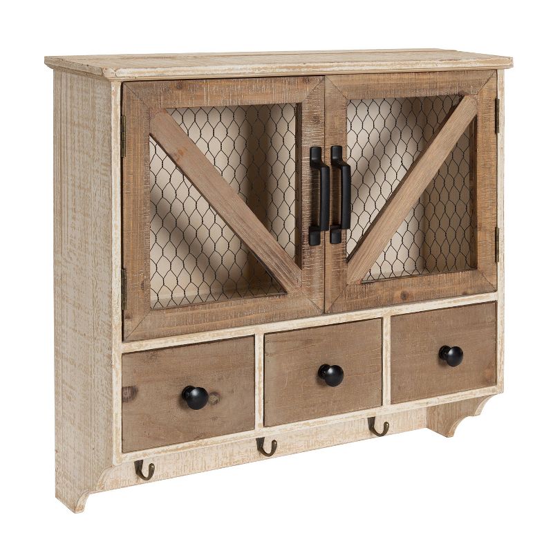 Hutchins Decorative Wooden Wall Cabinet with Chicken Wire 2 Door Rustic/White Washed Finish - Kate &#38; Laurel All Things Decor, 3 of 8