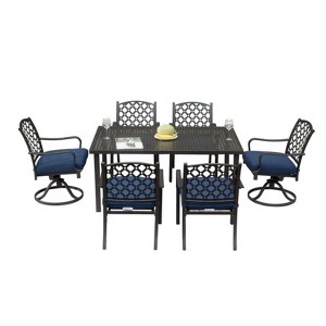 GlasFlength Patio Seating Set, 7 PCS Metal, Blue Cushions, 19.88"*20.47"*34.88" - 1 of 4