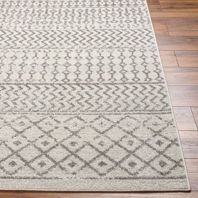 Louise Gray and White Synthetic Oval Area Rug 5' x 8'
