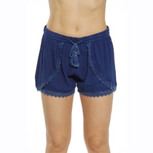 Riviera Sun Womens Denim Look Casual Shorts with Elastic Waist and Drawstring - 1 of 3