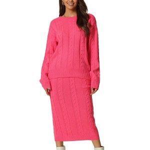 Seta T Womens' Winter Casual Crewneck Sweater Midi Skirts with Pockets Lounge Set Two Pieces - 1 of 4