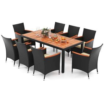 Tangkula 9 PCS Patio Dining Set for 8 Large Conversation Set w/ Umbrella Hole Seat Cushion