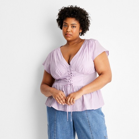 Women's Short Sleeve V-neck Corset Top - Future Collective™ With Reese  Blutstein Lavender 2x : Target