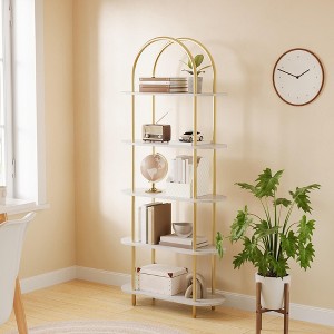 5 Tier Bookcase, 71" Arched Bookshelf, Freestanding Shelving Unit Storage Organiser, Metal Frame BookCase for Living Room Bedroom Home Office - 1 of 4