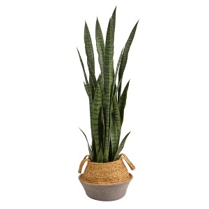 Nearly Natural 46-in Sansevieria Artificial Plant in Boho Chic Handmade Cotton & Jute Gray Woven Planter - 1 of 4