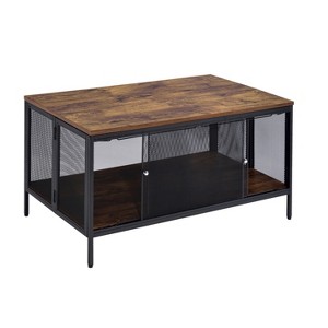 Antique Oak and Black Coffee Table with 4 Sliding Doors - 1 of 1