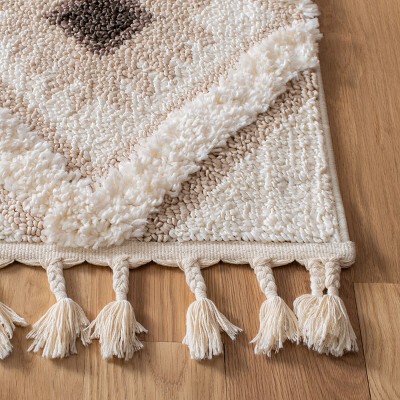 Ivory/Brown Diamond Braided Shag Area Rug 4' x 6'