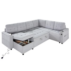 AMERLIFE Sleeper Sofa with USB Charging Port, Cup Holders& Storage Chaise - 1 of 4