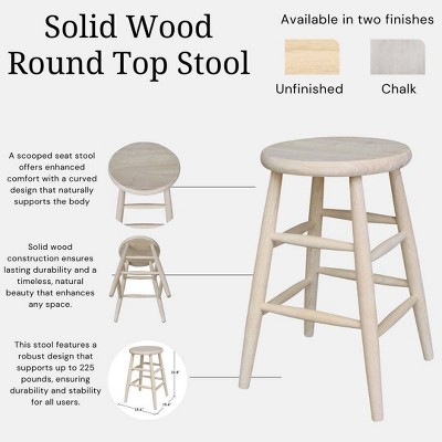 Traditional Solid Hardwood Unfinished Counter Height Stool