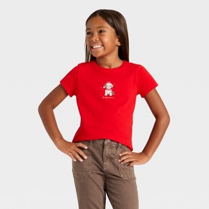 Girls' Short Sleeve Christmas 'Festive Pup' Graphic T-Shirt- Cat & Jack™ Red - 1 of 4