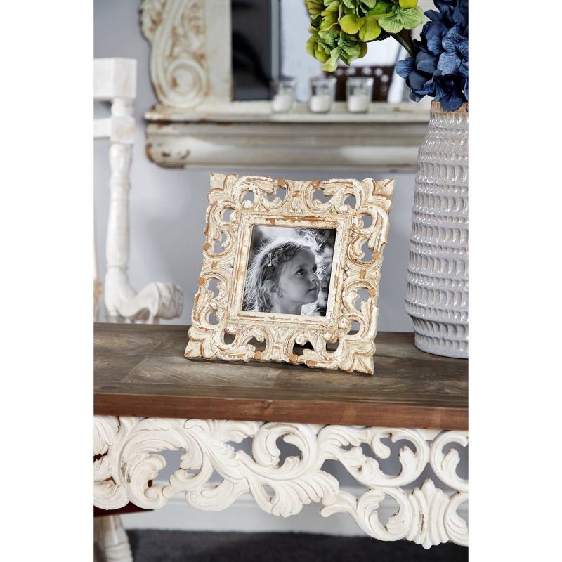 9&#34;x9&#34; Wooden Scroll Handmade Intricate Carved 1 Slot Photo Frame White - Olivia &#38; May, 2 of 6