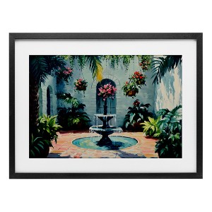 Stupell Industries Floral Fountain Courtyard Framed Print Under Glass Art - 1 of 4