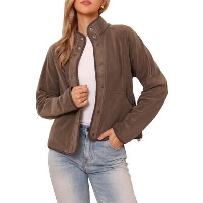 INSPIRE CHIC Women's Button Down Lightweight Long Sleeve Fall Crop Fleece Jacket with Pockets
