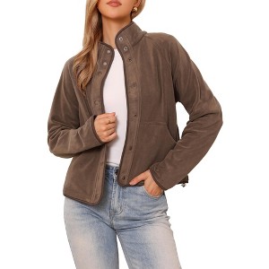 INSPIRE CHIC Women's Button Down Lightweight Long Sleeve Fall Crop Fleece Jacket with Pockets - 1 of 4